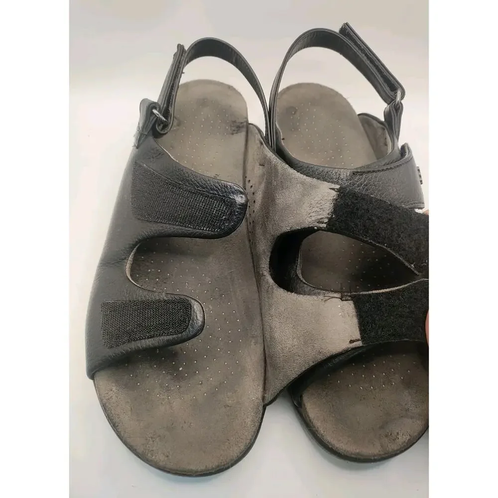SAS Tripad Comfort Relaxed Black Leather Sandals Adjustable Women Size 12 Wide